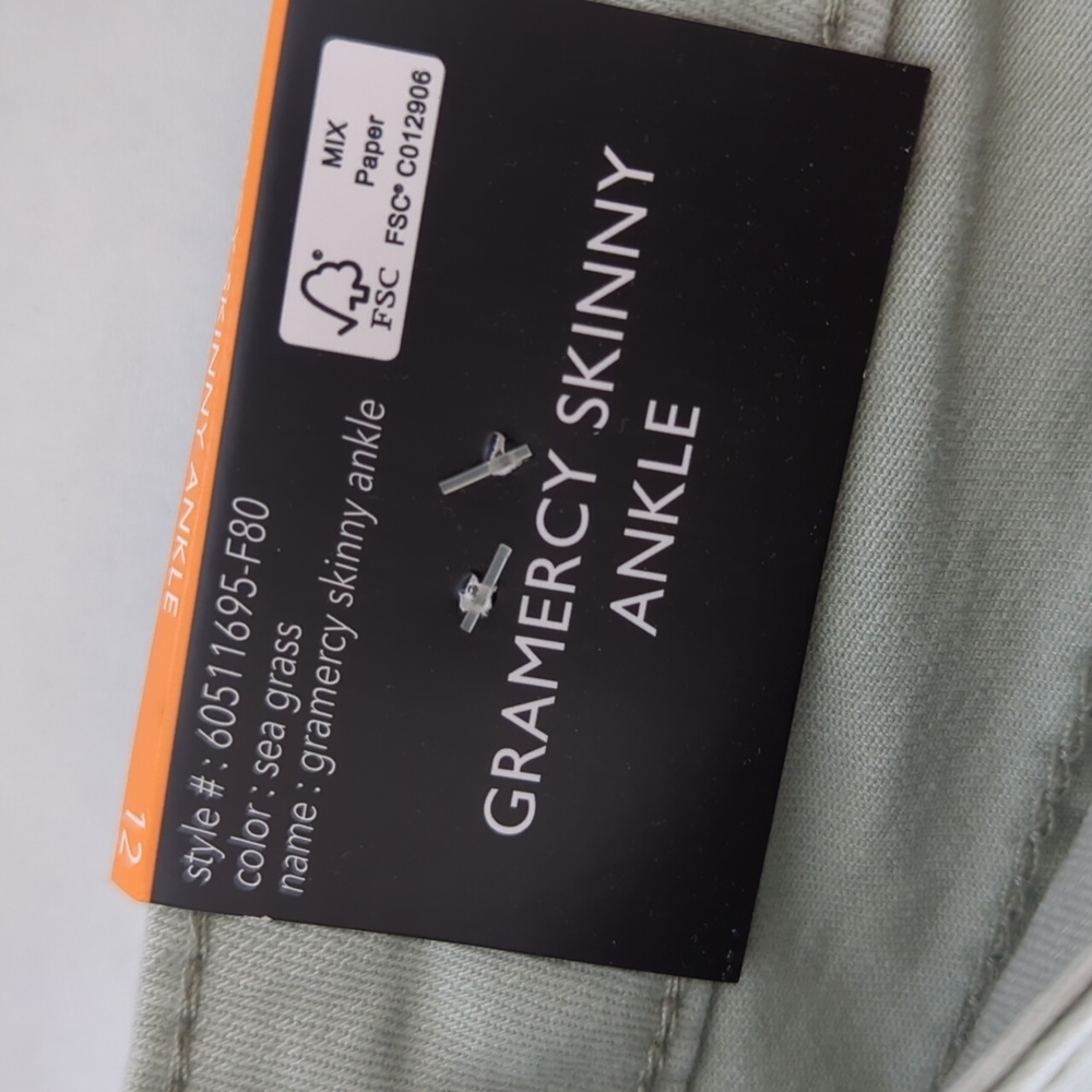 NWT Nine West Gramercy Skinny Ankle Jeans 12 Sea Grass Green Frayed Hem Twill - Picture 4 of 16